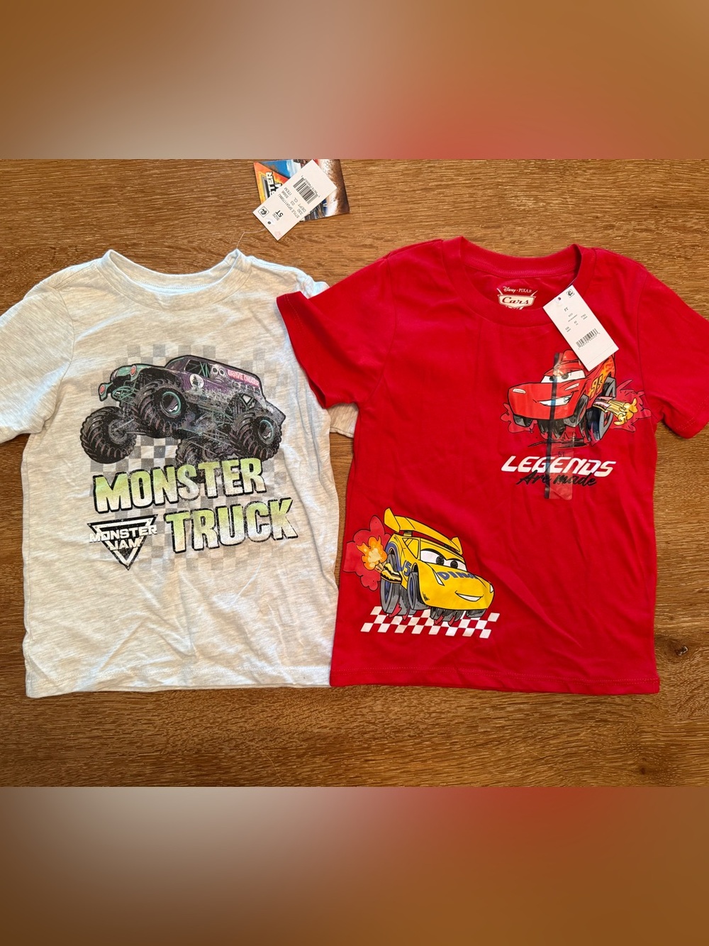 Disney Cars Red Lightning Race Car T-Shirt and Monster Jam Grave Digger Tee 5T